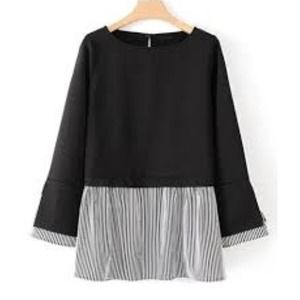 Zara Striped Layered Long Bell Sleeves Top Small
